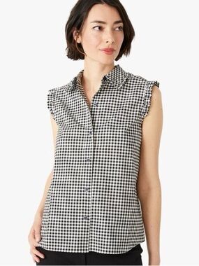 kate spade Black and White Gingham Sleeveless Button-Down Top